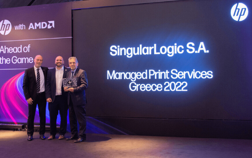 SingularLogic was awarded "Managed Print Services Partner, Greece 2022" by Hewlett-Packard Hellas